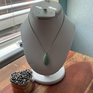 Green Jade Tear Drop 14K Gold Pendant.